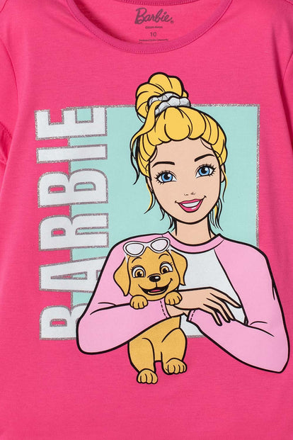 CAMISETAS DE BARBIE MANGA CORTA ROSADA PARA NIÑA