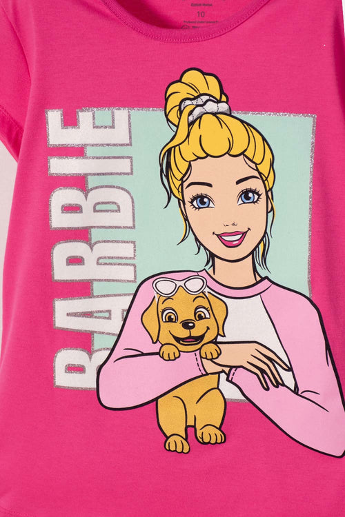 CAMISETAS DE BARBIE MANGA CORTA ROSADA PARA NIÑA