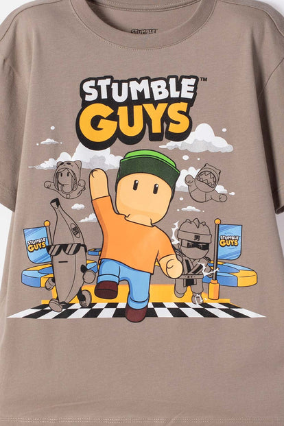 CAMISETA DE STUMBLE GUYS MANGA CORTA TAUPE PARA NIÑO