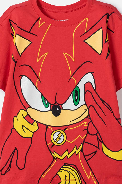 CAMISETAS DE SONIC MANGA CORTA ROJO PARA NIÑO