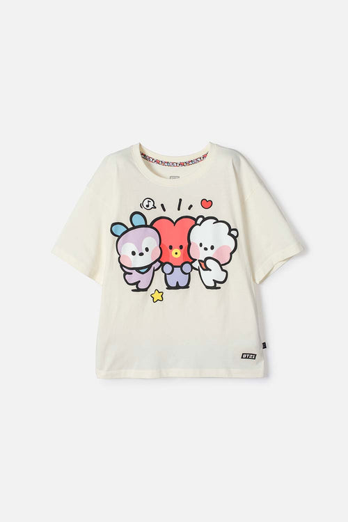 CAMISETAS DE BT21 MANGA CORTA MARFIL PARA NIÑA