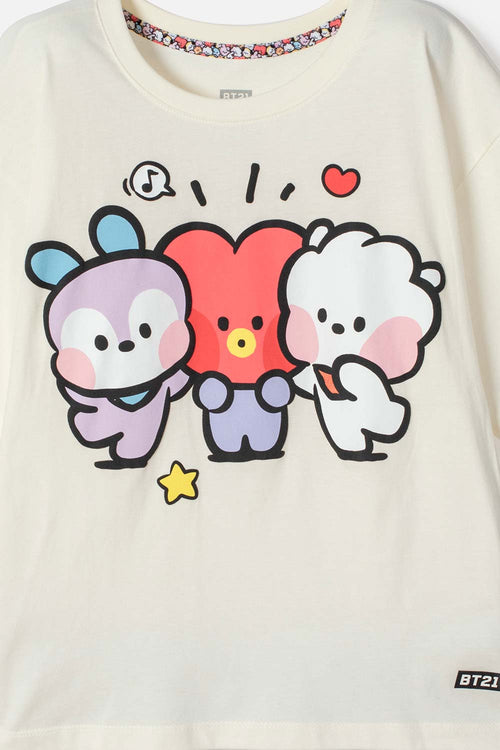 CAMISETAS DE BT21 MANGA CORTA MARFIL PARA NIÑA