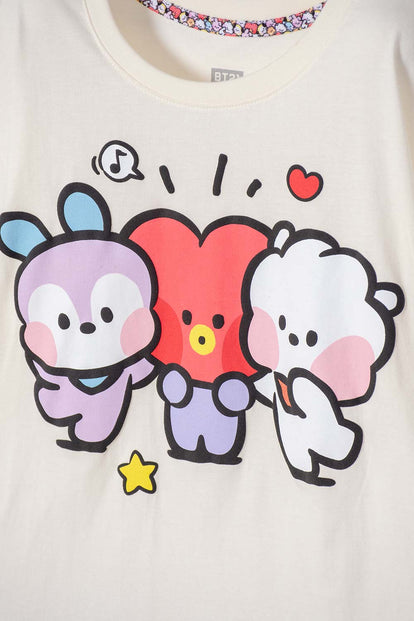 CAMISETAS DE BT21 MANGA CORTA MARFIL PARA NIÑA