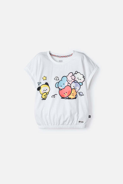 CAMISETAS DE  BT21 MANGA SISA BLANCO PARA NIÑA