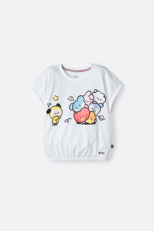 CAMISETAS DE  BT21 MANGA SISA BLANCO PARA NIÑA