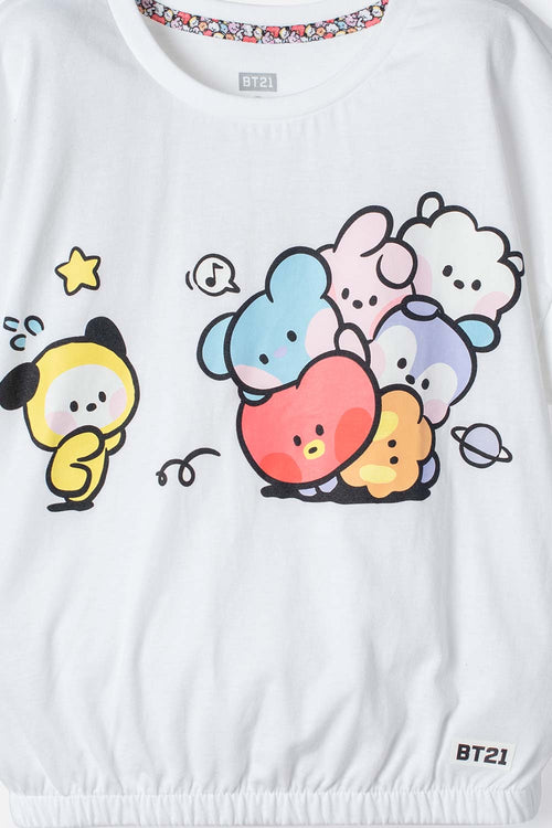 CAMISETAS DE  BT21 MANGA SISA BLANCO PARA NIÑA