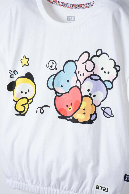 CAMISETAS DE  BT21 MANGA SISA BLANCO PARA NIÑA