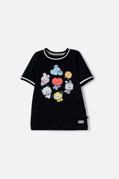 CAMISETAS DE BT21 MANGA CORTA NEGRO PARA NIÑA