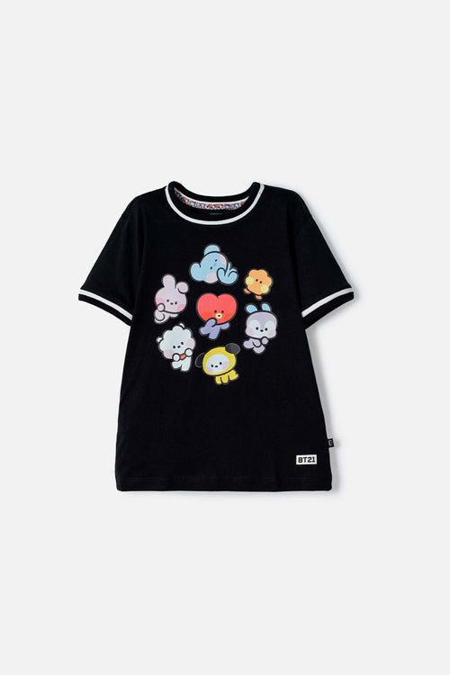 CAMISETAS DE BT21 MANGA CORTA NEGRO PARA NIÑA