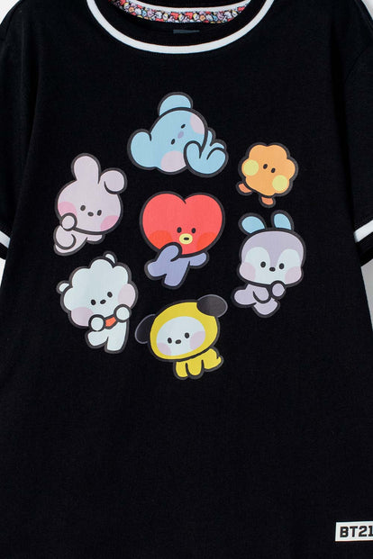 CAMISETAS DE BT21 MANGA CORTA NEGRO PARA NIÑA