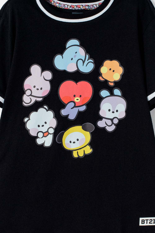 CAMISETAS DE BT21 MANGA CORTA NEGRO PARA NIÑA