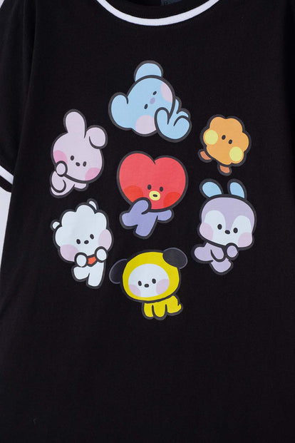 CAMISETAS DE BT21 MANGA CORTA NEGRO PARA NIÑA