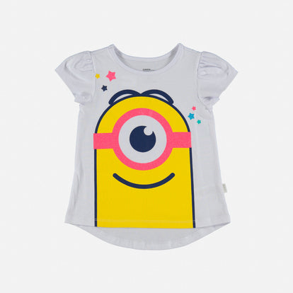 CAMISETA DE MINIONS MANGA CORTA BLANCO PARA NIÑA 2T A 5T