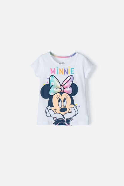 CAMISETA DE MINNIE BLANCA ESTAMPADA PARA NIÑA 2T A 5T