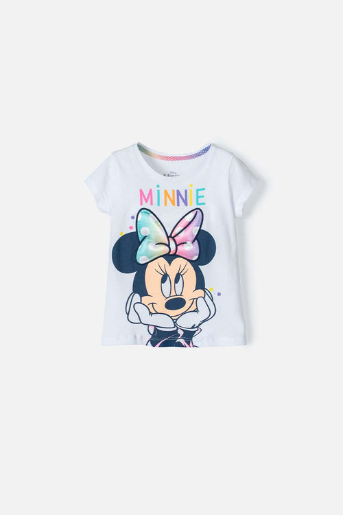 MINNIE WHITE PRINTED T-SHIRT FOR GIRLS 2T TO 5T