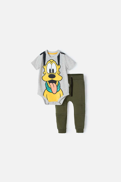 GREY AND GREEN PLUTO SET WITH BODYSUIT FOR BABY BOYS