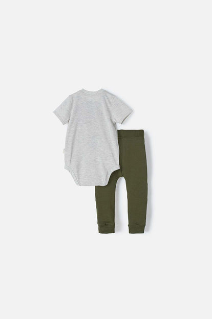 CONJUNTO DE PLUTO GRIS Y VERDE CON BODY PARA BEBÉ NIÑO