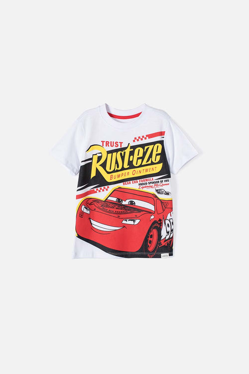 CARS T-SHIRT, WHITE SHORT SLEEVE FOR BOYS