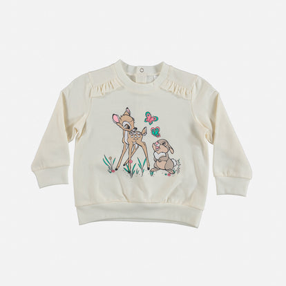 BUZO DE BAMBI CRUDO CON CUELLO REDONDO PARA BEBÉ NIÑA