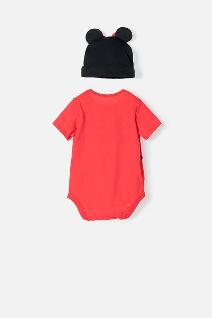 BODY DE MINNIE MOUSE MANGA CORTA NEGRO Y ROJO PARA BEBÉ NIÑA