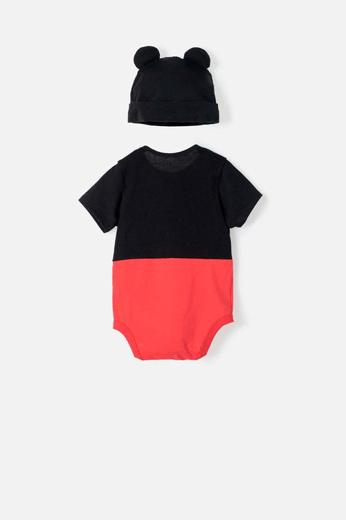 RED AND BLACK MICKEY MOUSE SHORT-SLEEVED BODYSUIT FOR BABY BOY
