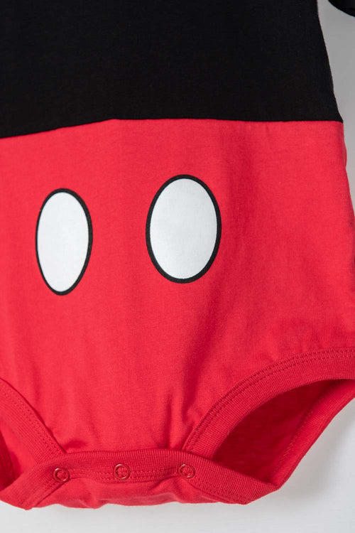 RED AND BLACK MICKEY MOUSE SHORT-SLEEVED BODYSUIT FOR BABY BOY