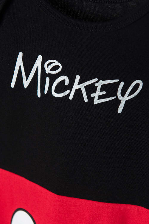 RED AND BLACK MICKEY MOUSE SHORT-SLEEVED BODYSUIT FOR BABY BOY