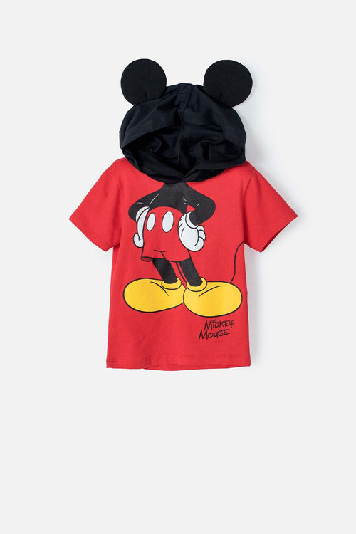 BOY'S SHORT-SLEEVED RED/BLACK MICKEY MOUSE T-SHIRT ©DISNEY