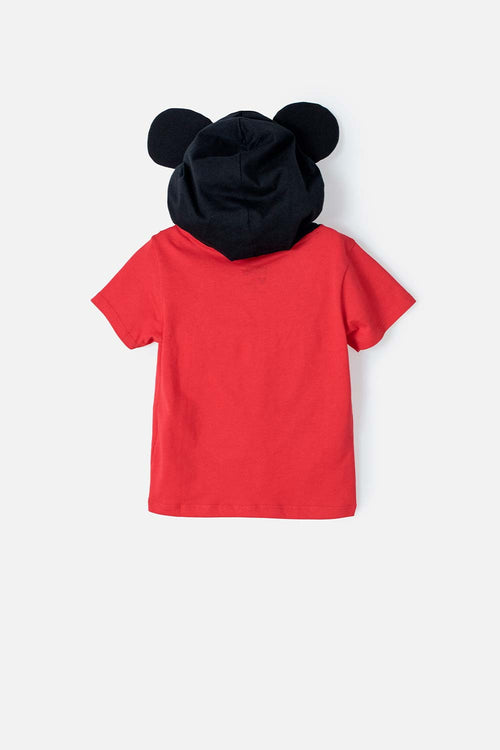 BOY'S SHORT-SLEEVED RED/BLACK MICKEY MOUSE T-SHIRT ©DISNEY