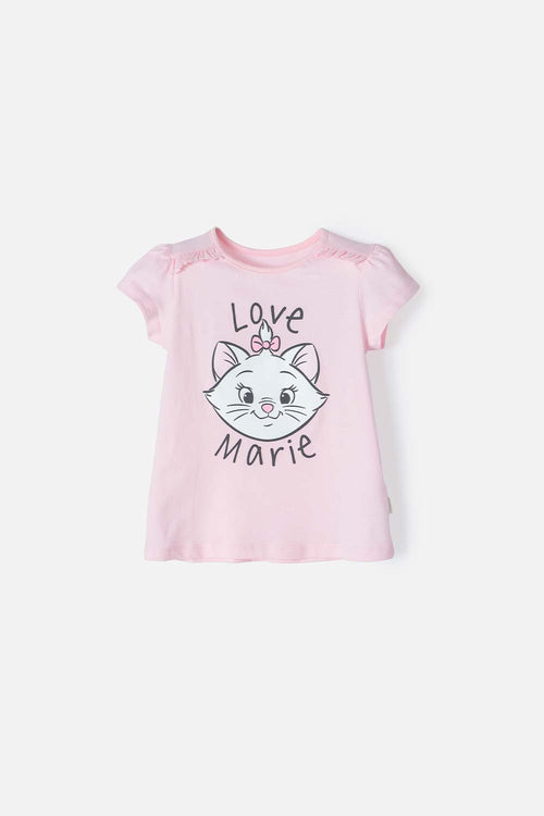 MARIE THE CAT SHORT SLEEVE PINK T-SHIRT FOR GIRL 2T TO 5T