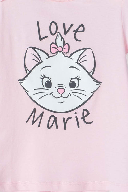CAMISETA DE GATA MARIE MANGA CORTA ROSADA PARA NIÑA 2T A 5T