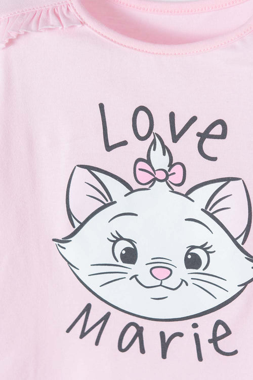 MARIE THE CAT SHORT SLEEVE PINK T-SHIRT FOR GIRL 2T TO 5T