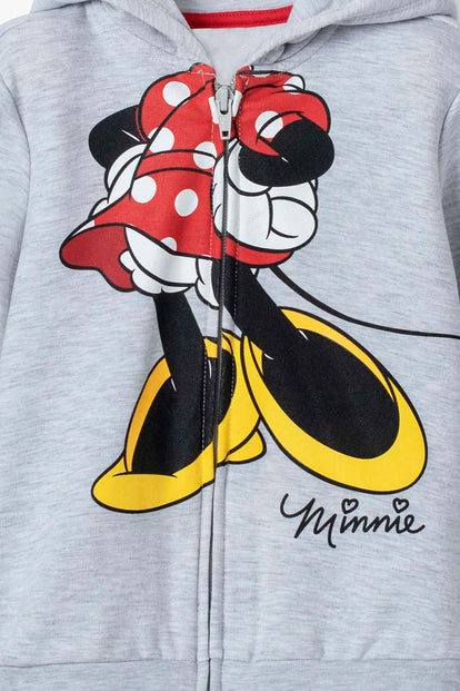 BUZO DE MINNIE MOUSE GRIS CON CAPUCHA PARA NIÑA 2T A 5T