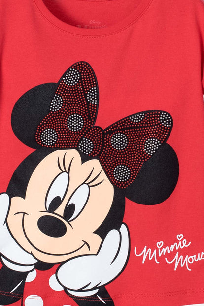 GIRLS' MINNIE MOUSE RED PRINTED T-SHIRT FOR AGES 2T TO 5T
