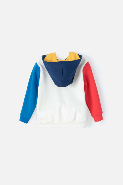 BUZO DE MICKEY CON CAPUCHA BLANCO, ROJO, AMARILLO Y AZUL PARA NIÑO 2T A 5T