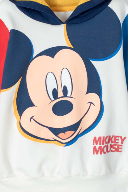 BUZO DE MICKEY CON CAPUCHA BLANCO, ROJO, AMARILLO Y AZUL PARA NIÑO 2T A 5T