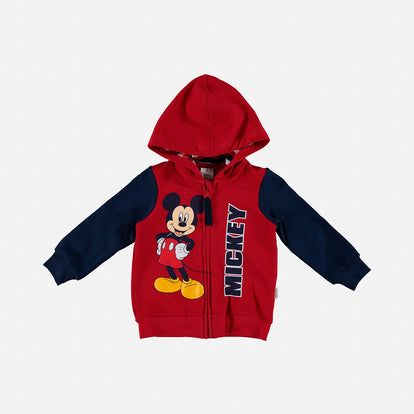 BUZO DE MICKEY MOUSE ROJO Y AZUL OSCURO CON CAPUCHA PARA BEBÉ NIÑO