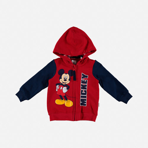 RED AND DARK BLUE MICKEY MOUSE HOODED SWEATER FOR BABY BOY
