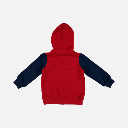BUZO DE MICKEY MOUSE ROJO Y AZUL OSCURO CON CAPUCHA PARA BEBÉ NIÑO