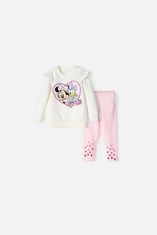 MINNIE MOUSE IVORY AND PINK LONG-SLEEVED SET FOR BABY GIRLS