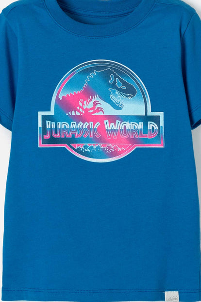 CAMISETA DE JURASSIC WORLD MANGA CORTA AZUL PARA NIÑO DE 2T A 5T