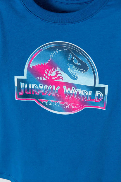 CAMISETA DE JURASSIC WORLD MANGA CORTA AZUL PARA NIÑO DE 2T A 5T