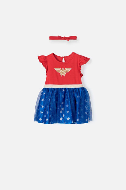 VESTIDO DE WONDER WOMAN CON TUTÚ ROJO  PARA BEBÉ NIÑA