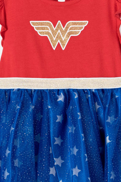 VESTIDO DE WONDER WOMAN CON TUTÚ ROJO  PARA BEBÉ NIÑA