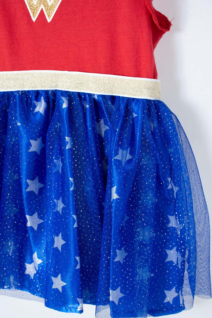 VESTIDO DE WONDER WOMAN CON TUTÚ ROJO  PARA BEBÉ NIÑA