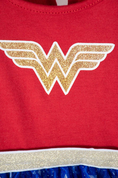VESTIDO DE WONDER WOMAN CON TUTÚ ROJO  PARA BEBÉ NIÑA