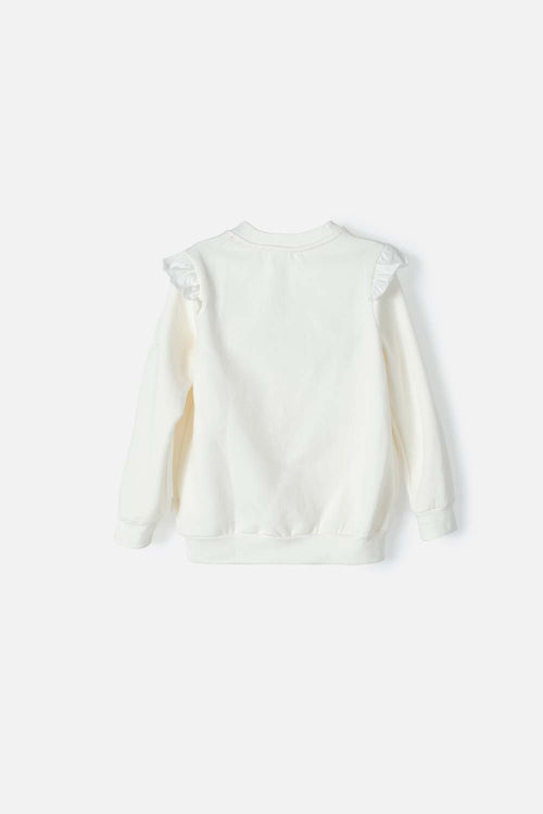 TODDLER GIRL'S WHITE CREWNECK CHARM SWEATER 2T-5T