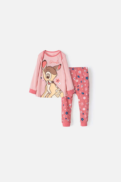 PIJAMA DE BAMBI MANGA LARGA ROSADA PARA BEBÉ NIÑA
