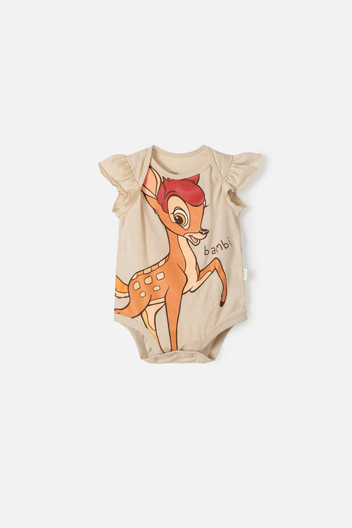 BAMBI SHORT SLEEVE KHAKI BODYSUIT FOR BABY GIRL