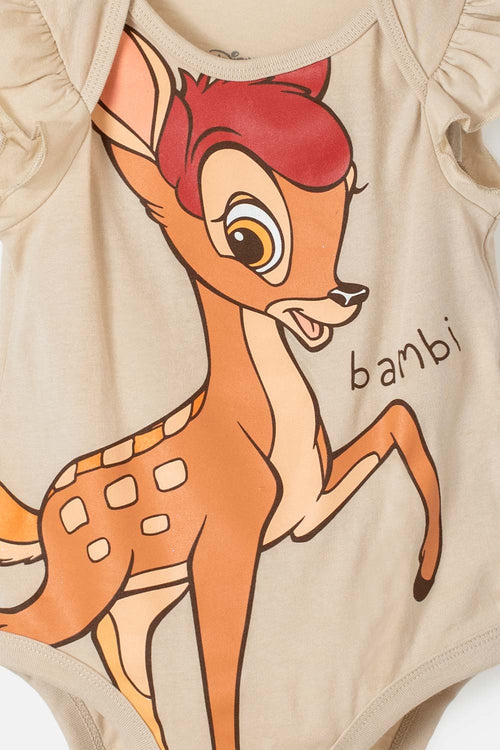BAMBI SHORT SLEEVE KHAKI BODYSUIT FOR BABY GIRL
